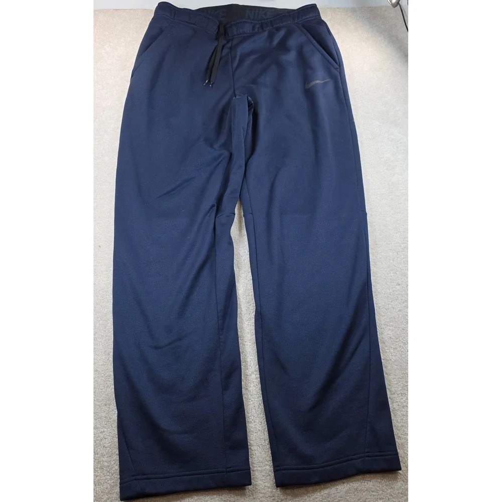 Nike Sweatpants Men L Blue Therma-Fit Straight Leg Fleece Activewear Drawstring